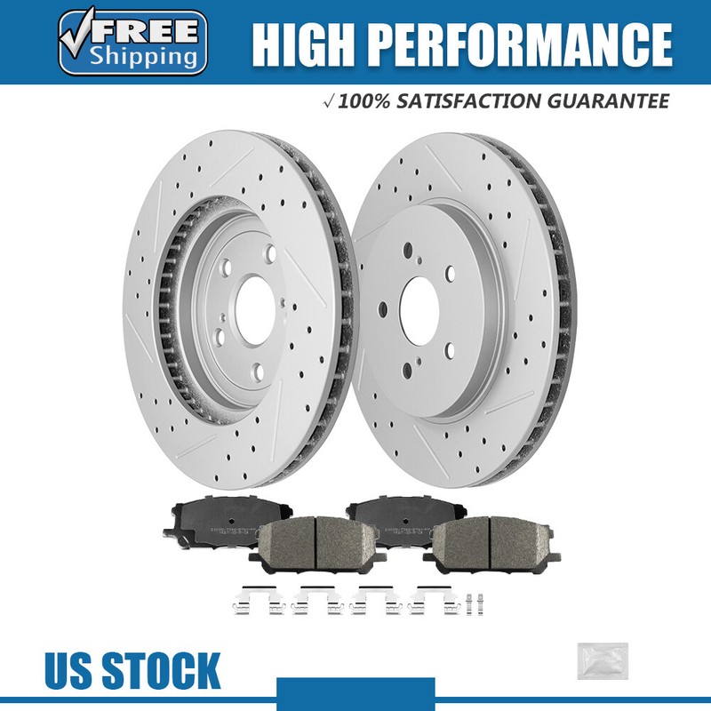 Front Drilled Rotors +Ceramic Brake Pads for Lexus RX330 RX350 Toyota Highlander