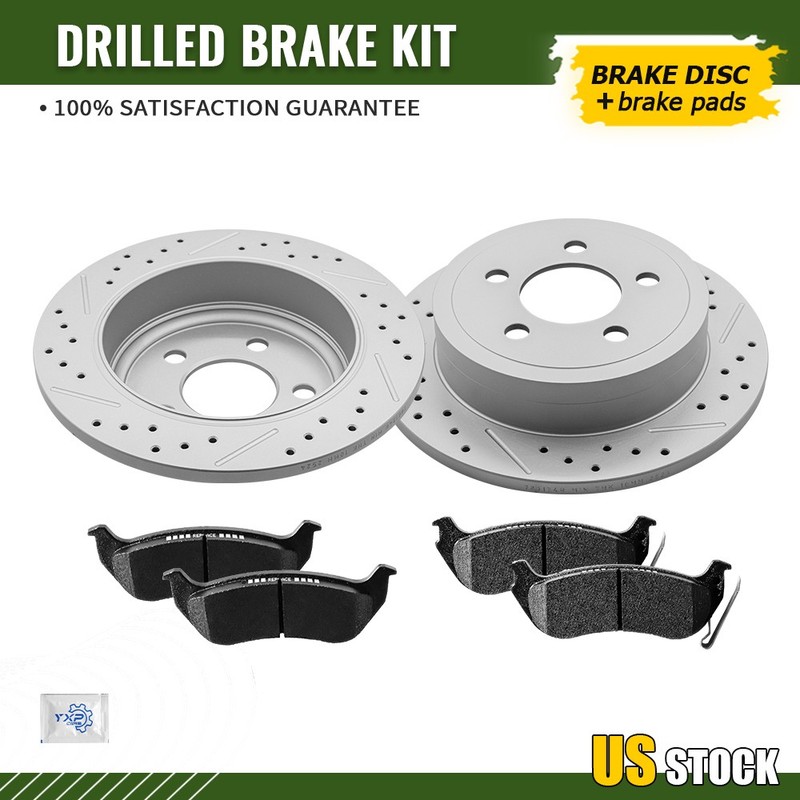 Rear Disc Rotors Ceramic Pad for 2003- 2006 2007 Liberty Wrangler Liberty TJ