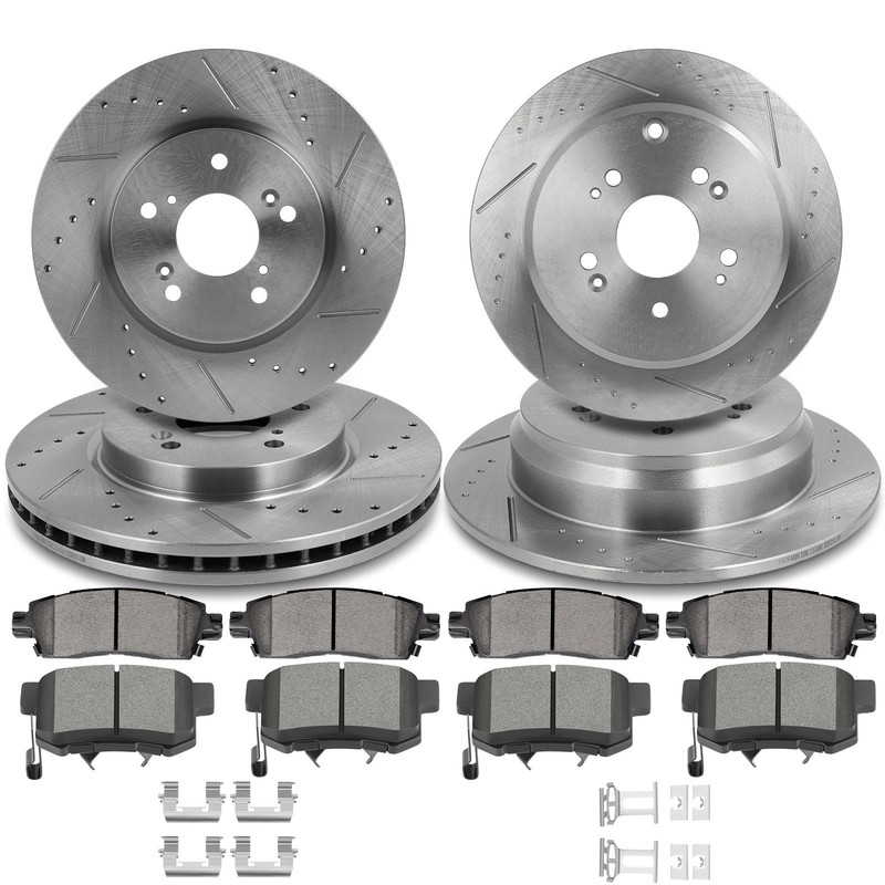 Front Rear Brake Pads Slotted Rotors Fits Honda For Cr-V 2012 – 2015 2016 AWD