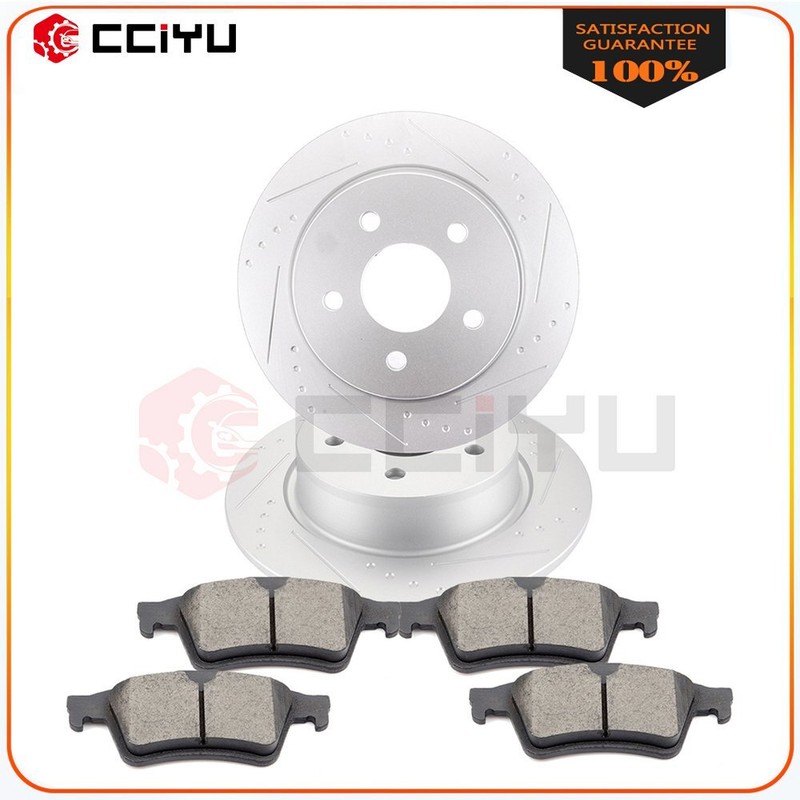 Slotted Rear Brake Discs Rotors Ceramic pads For 2014-2018 Ford Transit Connect