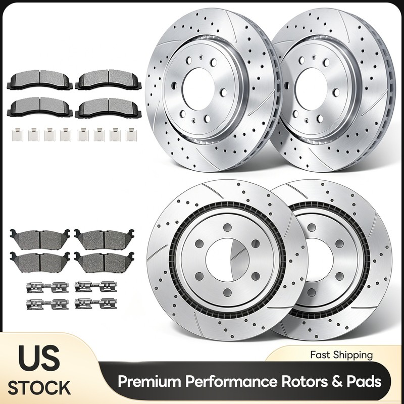 Electronic Parking Front Rear Slotted Rotors Brake Pads for 15-2017 Ford F-150