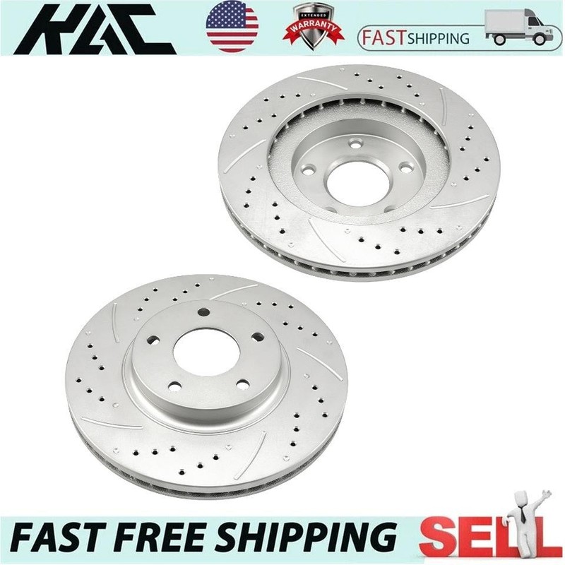 2x Drilled Slotted Front Brake Rotors For 02 03 04 05 06 Altima & 02 03 Maxima