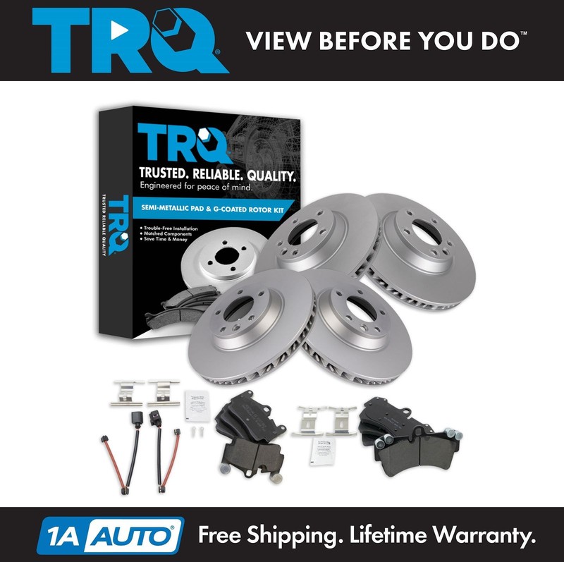 TRQ Brake Pad & Coated Rotor Front & Rear Semi-Metallic Kit w/Chemicals