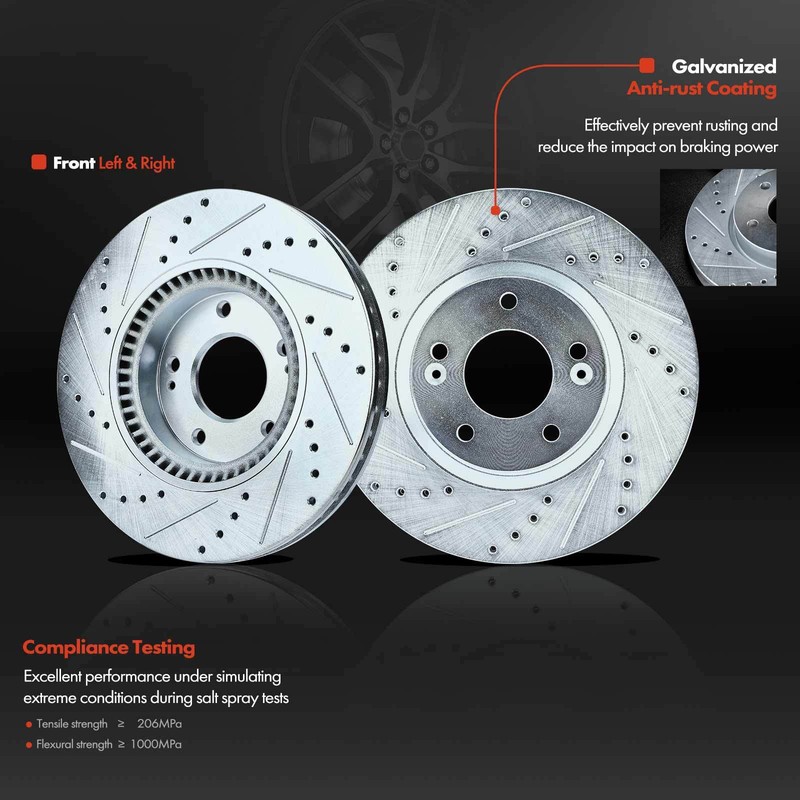 Drilled Brake Rotors & Ceramic Brake Pads for Hyundai Tucson Kia Front & Rear gallery
