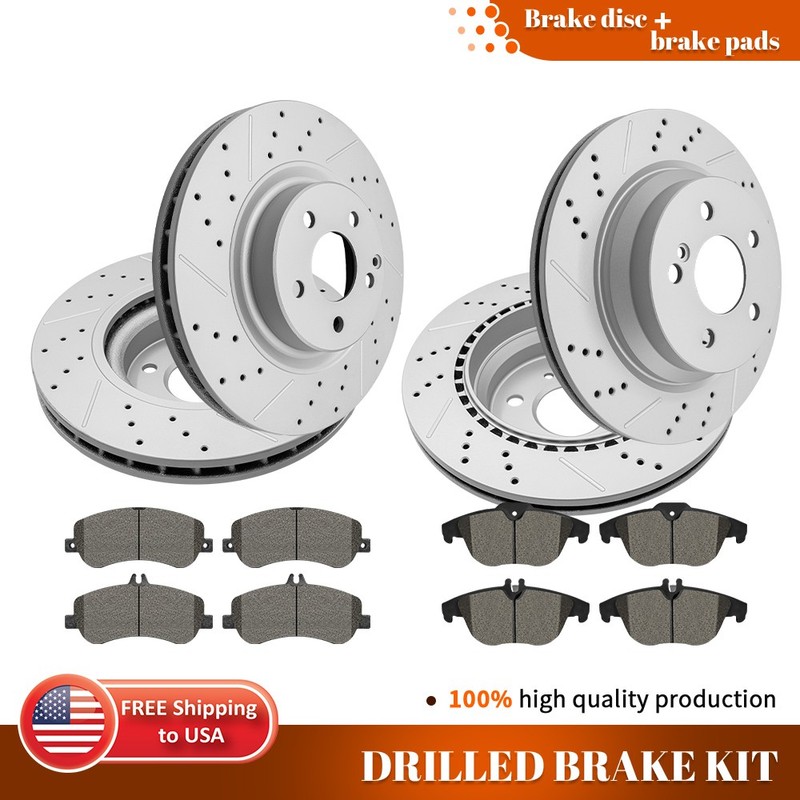 For 2009-2014 2015 Benz GLK350 GLK250 Front &Rear Drilled Disc Rotors Brake Pads