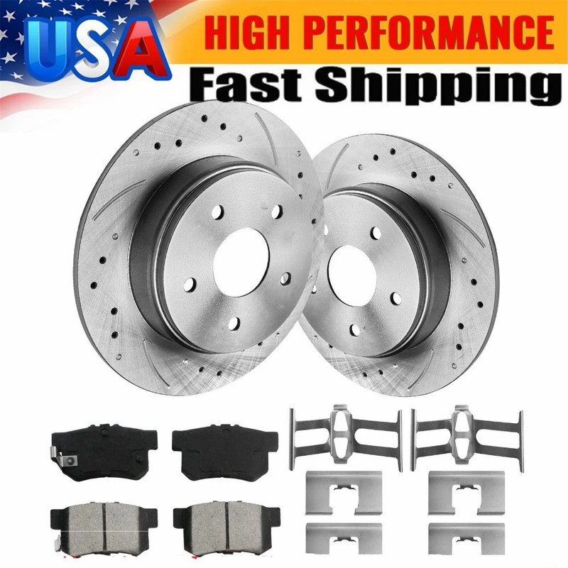 Rear Drilled Rotors + Brake Pads for 2004 2005 2006- 2008 Honda Element Acura TL