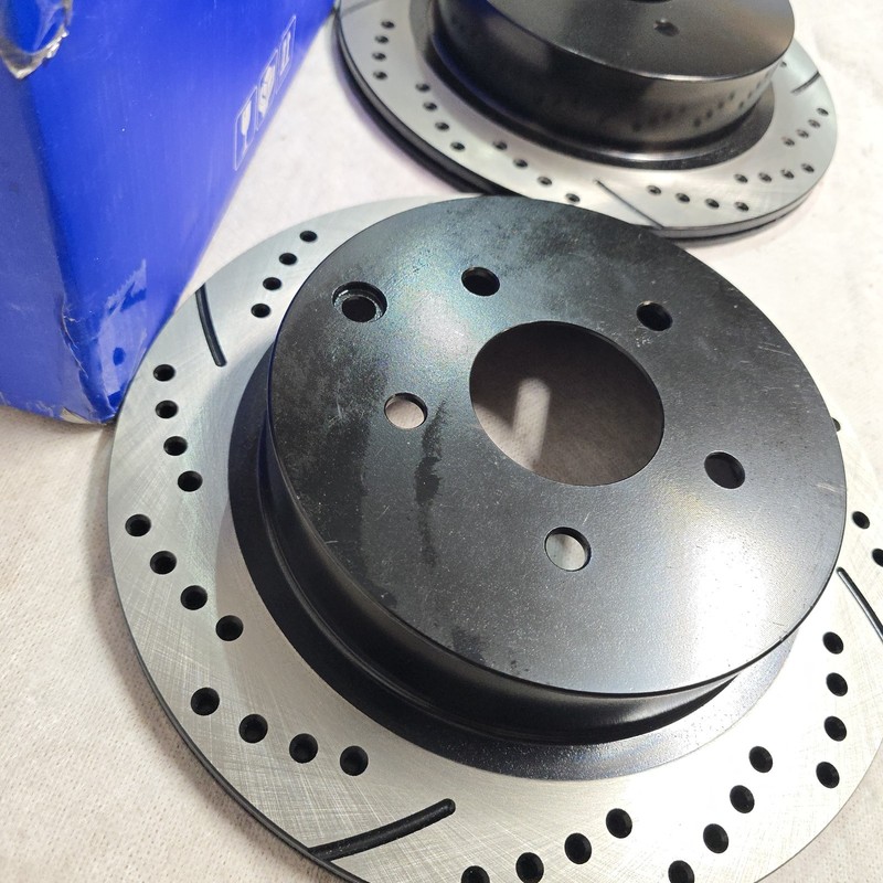 PR41350LR Rear Vented Drilled & Slotted Brake Rotors Pair Driver & Passenger gallery