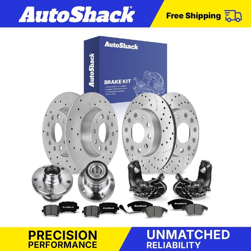 Front Rear Drilled Slotted Rotors Premium Pad Knuckles Hub for VW, Jetta 05