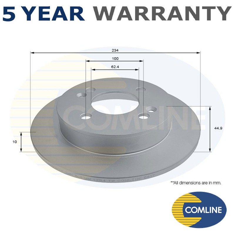 Comline Rear Brake Disc Fits Hyundai i10 2013- 1.0 1.2 #1 58411B4300 58411B9000