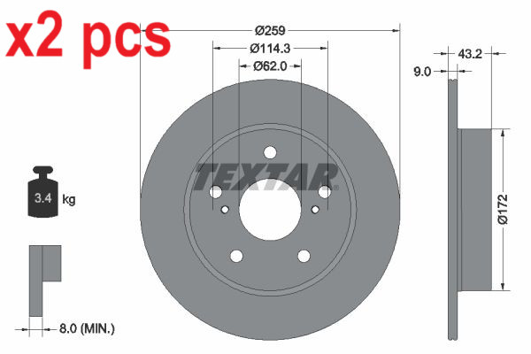 X2 PCS L&R SIDES FITS SUZUKI SWIFT III 1.2 BRAKE DISC 92308303 TEXTAR