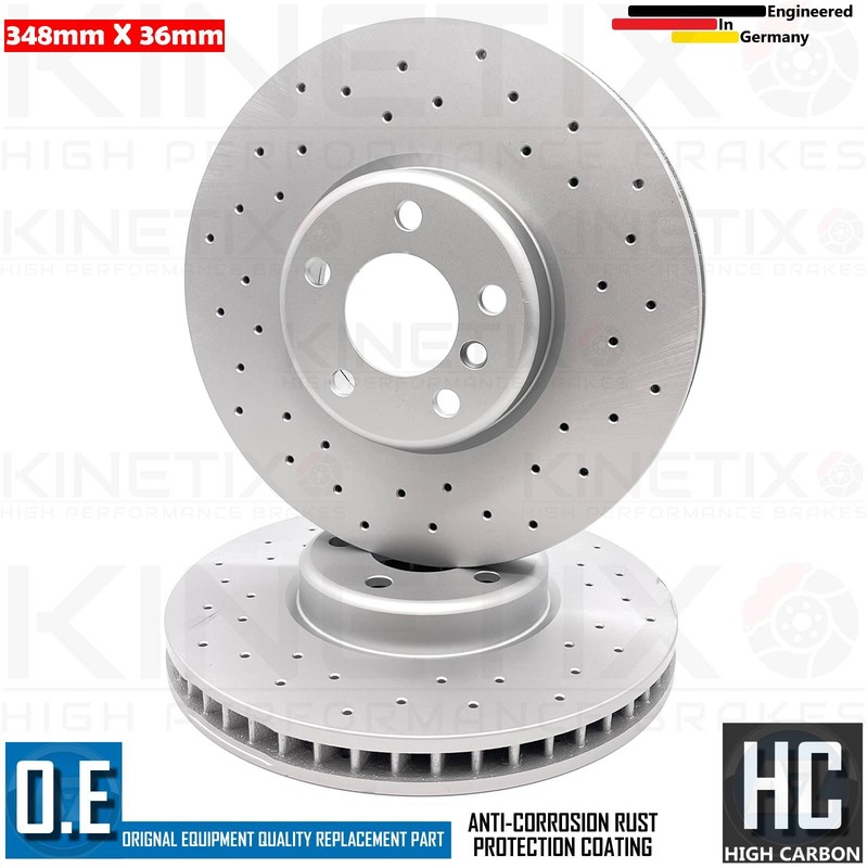 FOR BMW 5 SERIES 535d F07 F10 F11 M SPORT DRILLED FRONT BRAKE DISCS PAIR 348mm gallery