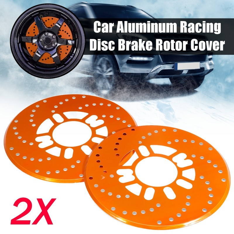 2PC Orange Aluminum Car Wheel Brake Disc Cover Decor Rotor Cross Drilled Kit