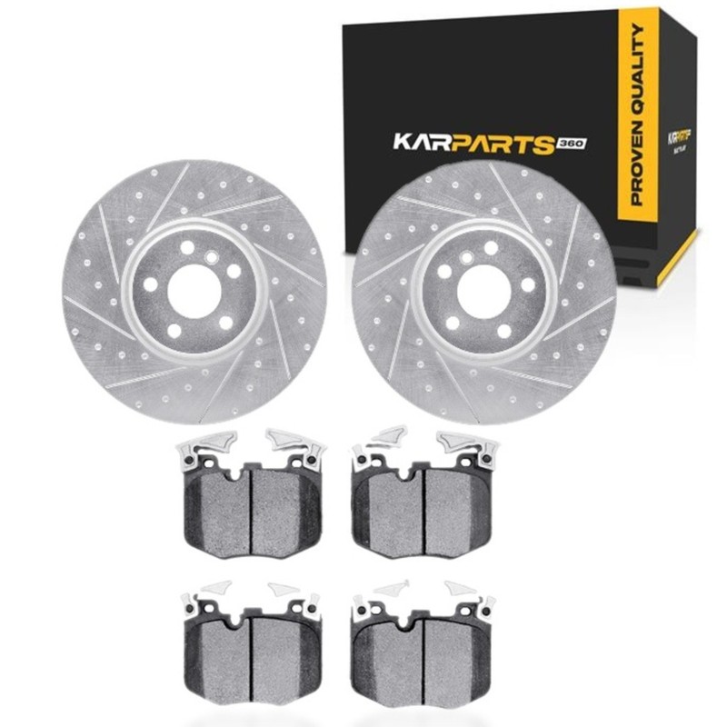 For BMW 530e xDrive 2018 19 20 21 22 2023 Rotor Set Drilled And Slotted | Silver