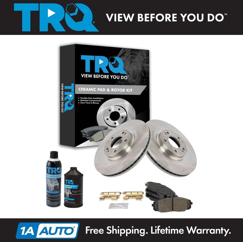 TRQ Front Premium Ceramic Disc Brake Pad & Rotor Kit w/Chemicals for Kia Sedona