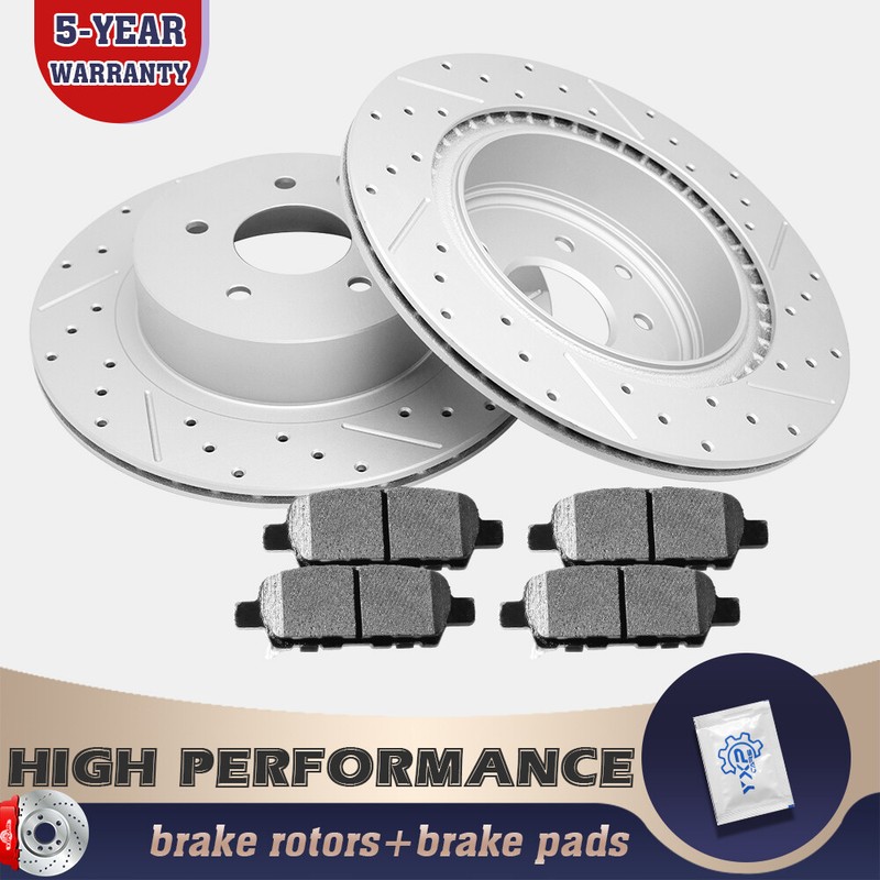 Rear Brake Rotors + Ceramic Brake Pads For 2010-2014 2016 2017 Nissan Maxima