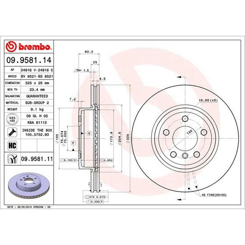 BREMBO vented Brake Disc Single with screws – Front Axle – Fits BMW – 09.9581.11