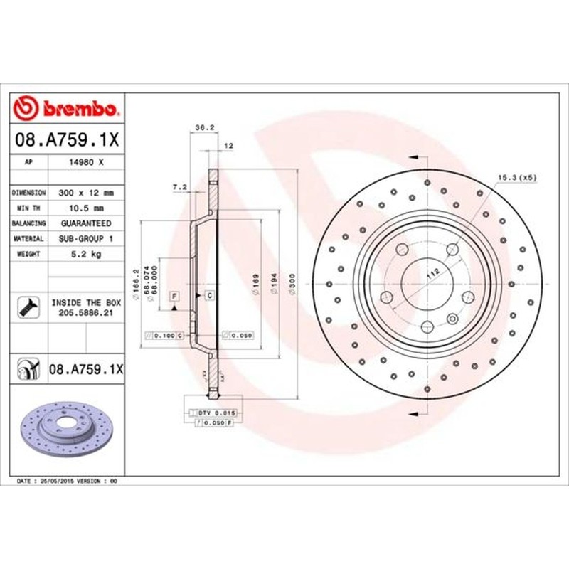 BREMBO Xtra Solid Brake Discs Pair With Screws – Drilled – 08.A759.1X – Quality