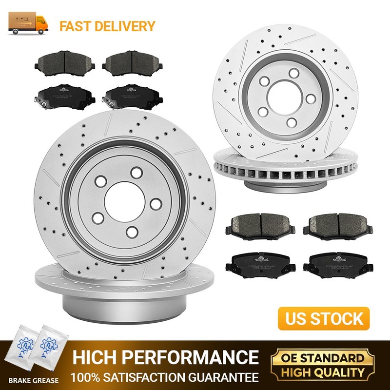 11.89″ Front 12.44″ Rear Drilled Rotors Brake Pads for 2008-2012 Jeep Liberty