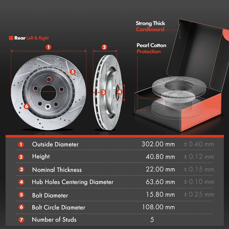 Drilled Brake Rotors & Ceramic Brake Pads for Volvo S60 S80 V60 V70 XC70 Rear gallery