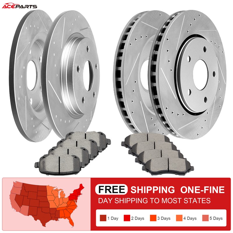 FOR CHRYSLER TOWN & COUNTRY V6 FRONT & REAR DISC BRAKE ROTORS & CERAMIC PADS KIT