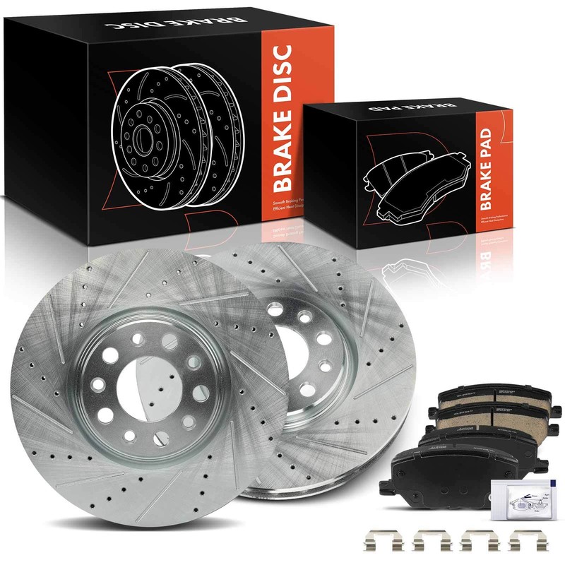 Front Drilled Brake Rotors + Brake Pads for Jeep Compass 17-22 Renegade 15-22