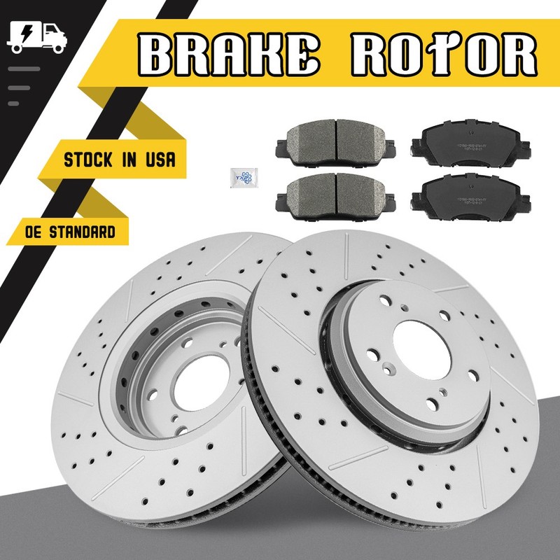 12.28 inch Front Drilled Brake Rotors Ceramic Brake Pads for Honda Accord LX-S