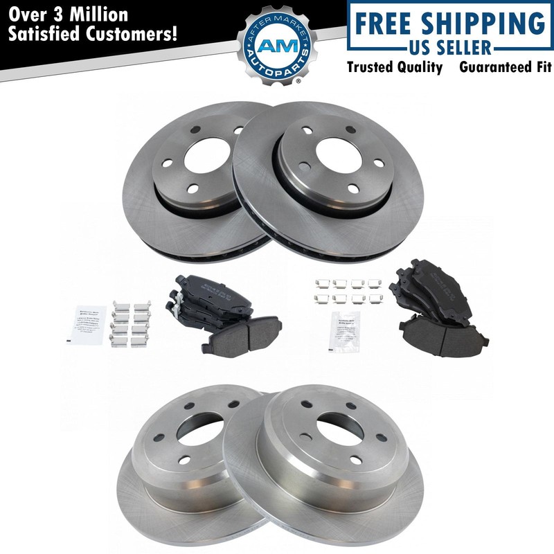 Metallic Brake Pad & Rotor Front & Rear Kit for Jeep Wrangler Truck