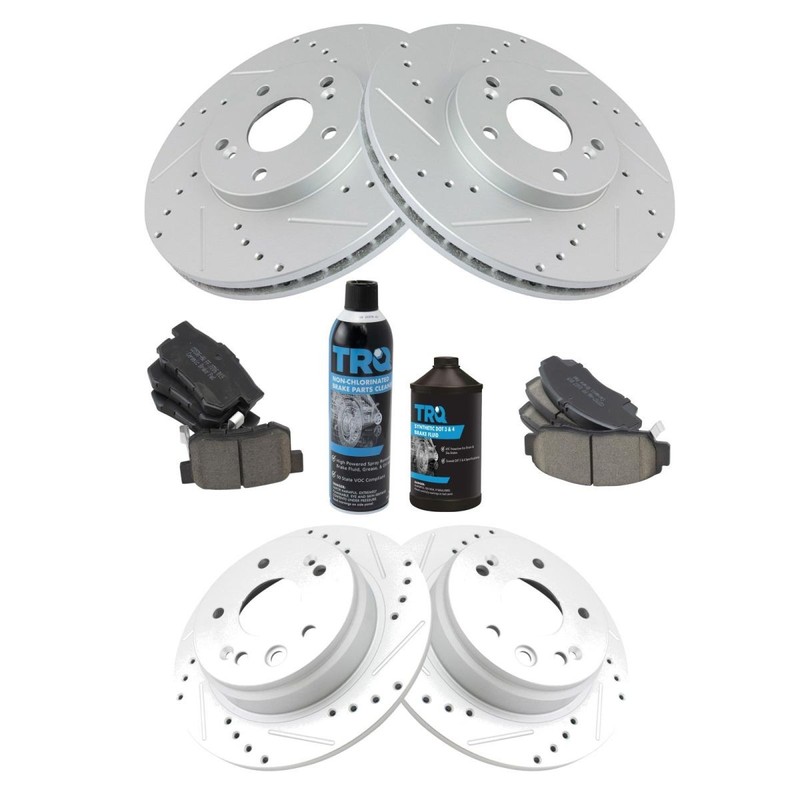TRQ Front & Rear Ceramic Brake Pad & Performance Rotor Kit w/Chemicals gallery