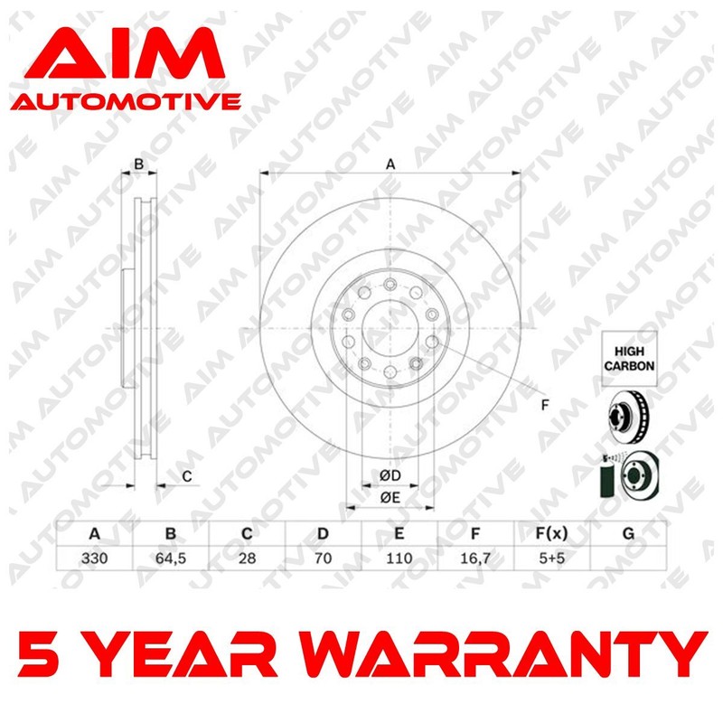 Brake Disc Front AIM Fits Alfa Romeo Giulia Stelvio 2.0 2.1 D JTDM 2.2 50532932