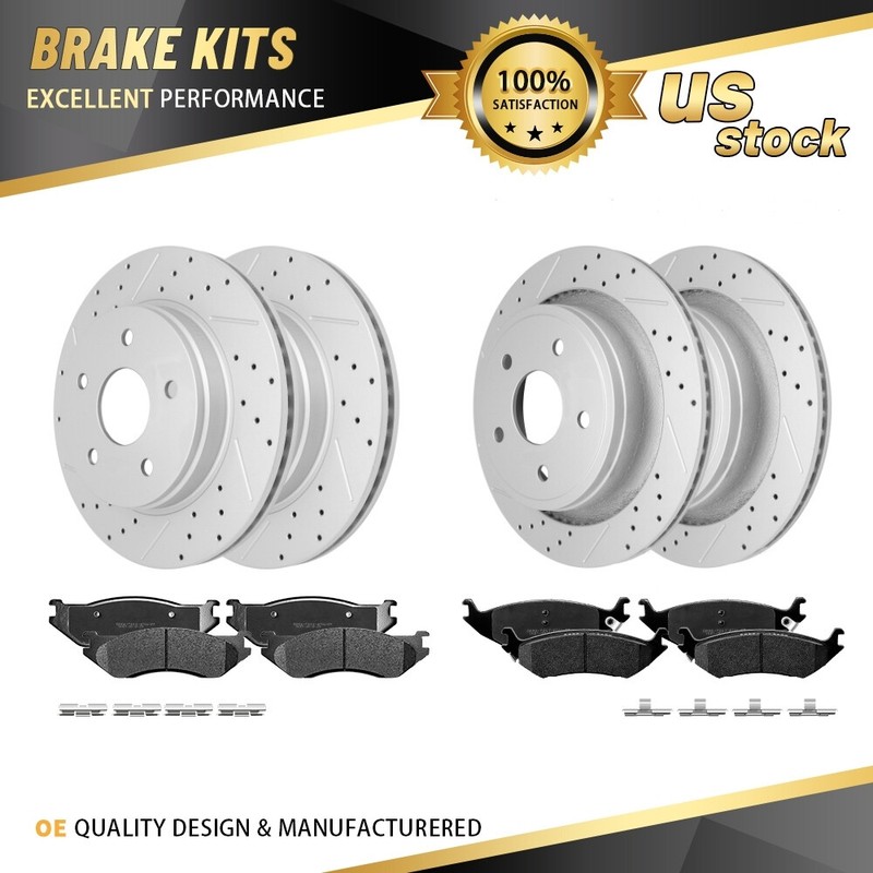 Front Rear Drilled Rotors Brake Pads for 2004 2005 Dodge Ram 1500 Durango 5 Lugs