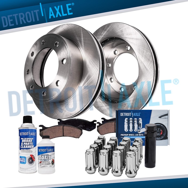 Front Rotor Brake Pad+16pc Lugnut w/key for Chevy GMC Silverado Sierra 2500 3500