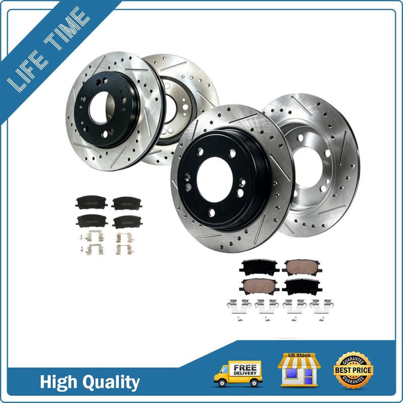Front Rear Drilled Slotted Rotors Ceramic Brake Pads Fit Toyota Highlander 2006