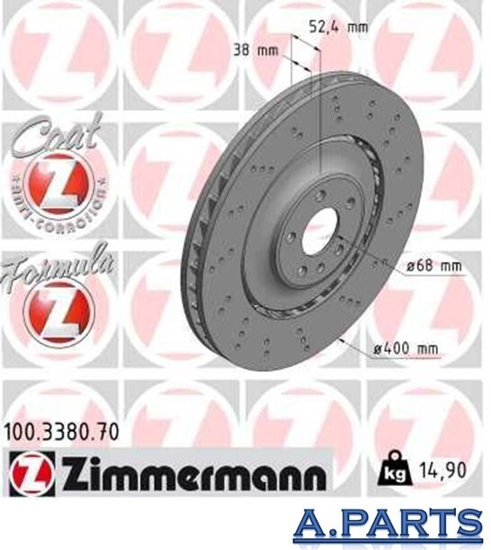 ZIMMERMANN 2X BRAKE DISCS 400mm DRILLED FRONT AUDI A6 A7 A8 4FH 4GA 4H2 4H8 gallery