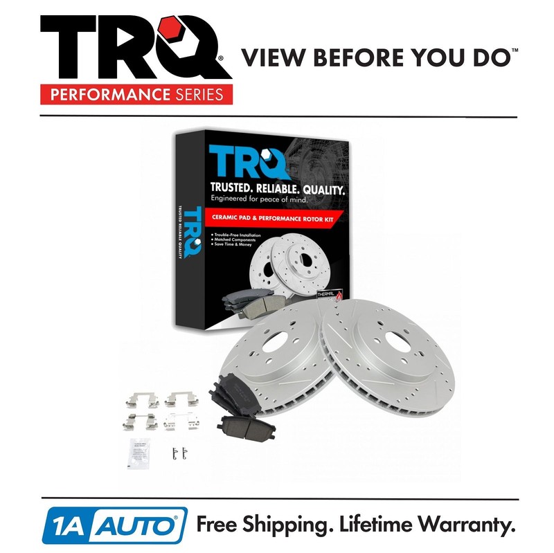 TRQ Performance Drilled & Slotted Brake Rotor & Ceramic Pad Front Set New