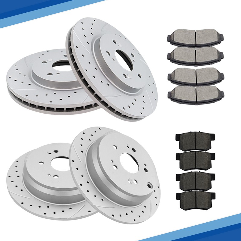 Front and Rear Disc Brake Rotors Ceramic Brake Pads for 2010 – 2012 Honda CR-V
