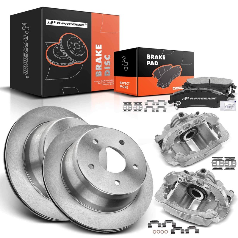 A-Premium Pair Rear Rotor & Ceramic Brake Pad + Brake Caliper for Chevy Blazer