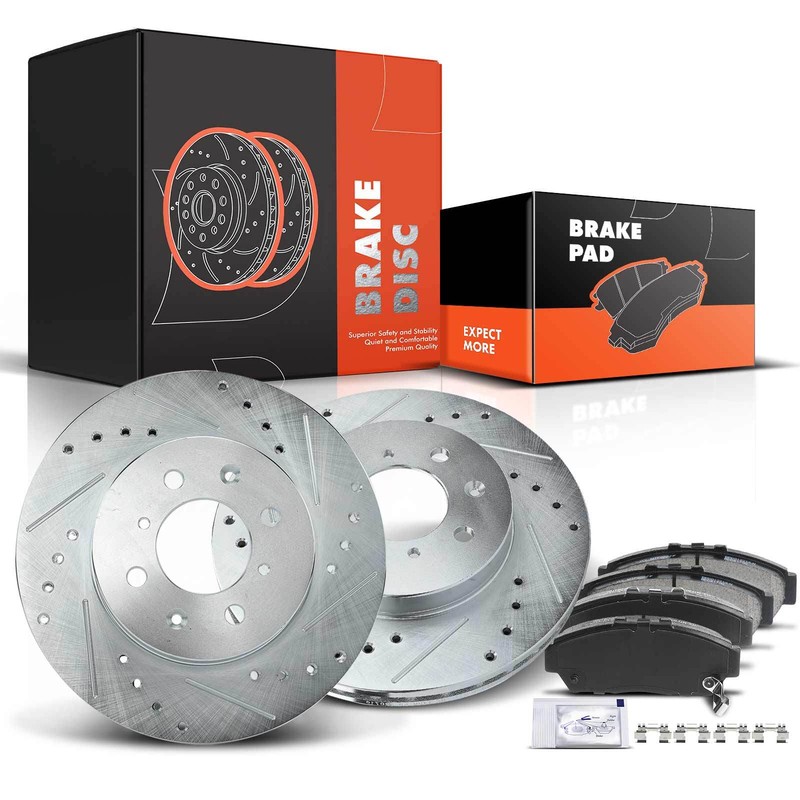 Front Side Drilled Rotors and Ceramic Brake Pads for Honda Civic Acura Integra