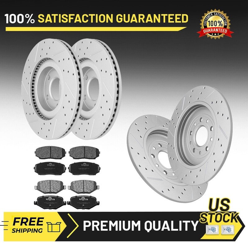 Front & Rear Drilled Rotors + Brake Pads for 2011 – 2014 Ford Edge Lincoln MKX