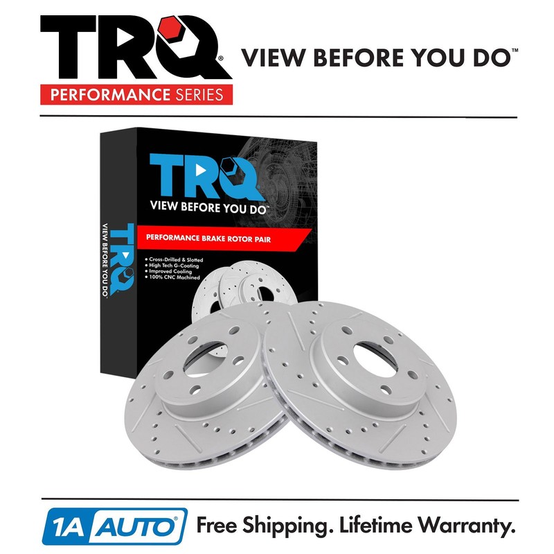 TRQ Performance Drilled & Slotted Front Coated Brake Rotor Pair for Chevy