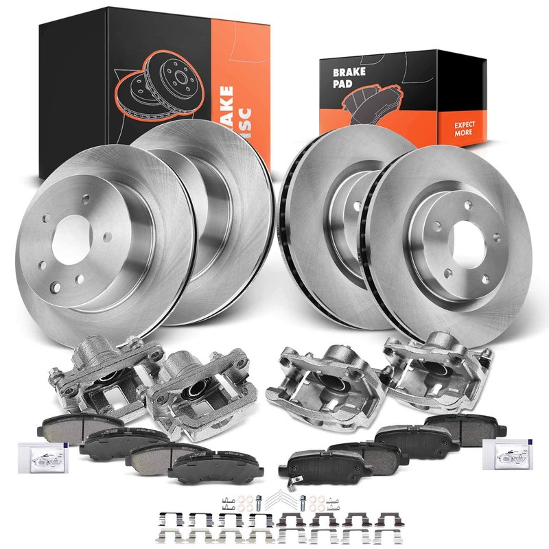 Front & Rear Disc Brake Rotor & Brake Pad + Brake Caliper for Nissan Rogue 08-13