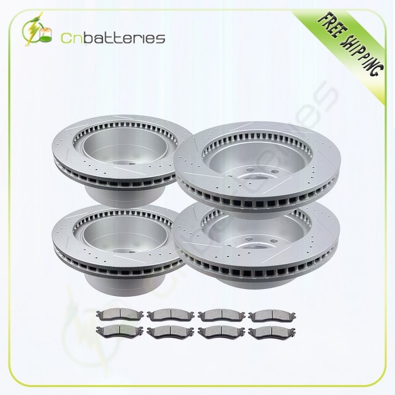 4 Front Rear Brake Rotors + 8 Metallic Brake Pads For Dodge Ram 2500 3500 Drill