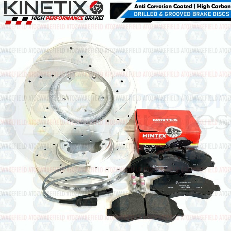 FOR FORD TRANSIT CUSTOM 290 FRONT DRILLED GROOVED BRAKE DISCS MINTEX PADS SENSOR gallery