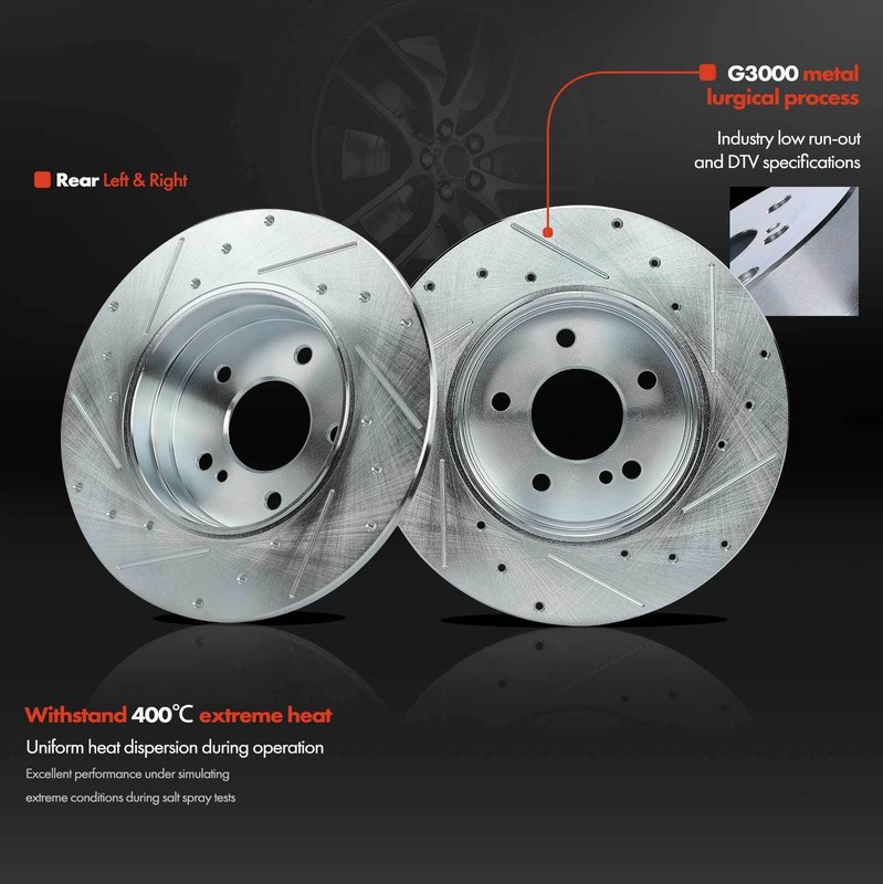 Drilled & Slotted Brake Rotors for Mercedes-Benz W203 C230 C240 C350 Rear Side gallery