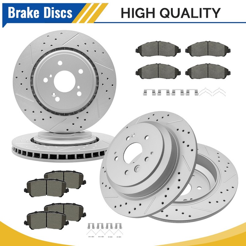12.60″Front 12.98″Rear Drilled Brake Rotor Brake Pad For 2014 2015-16 Acura MDX