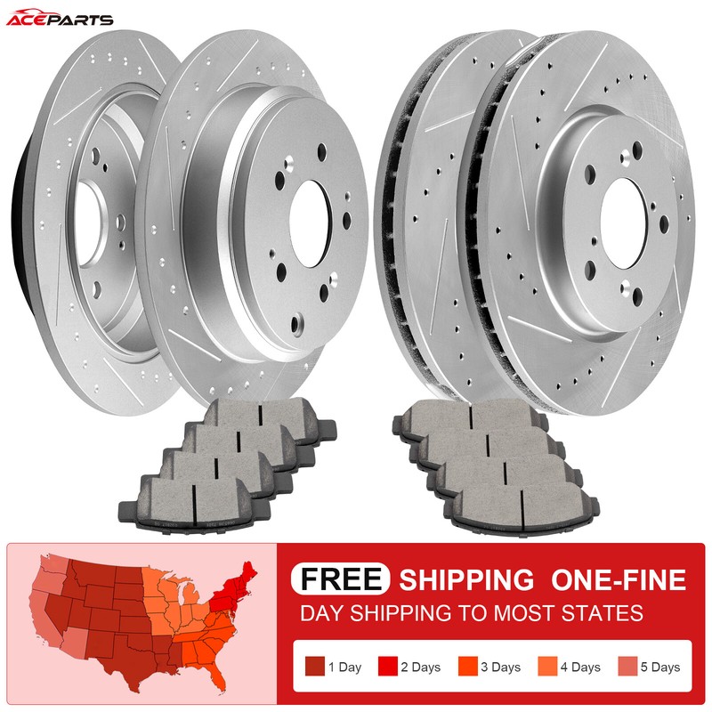 Slotted Front & Rear Brake Rotors And Ceramic Brake Pads For 05-10 Honda Odyssey