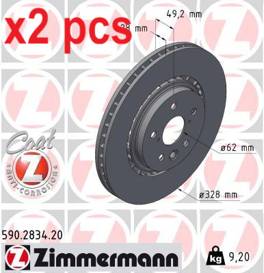 X2 PCS L&R SIDES FITS LEXUS RX 450H AWD BRAKE DISC 590.2834.20 ZIMMERMANN