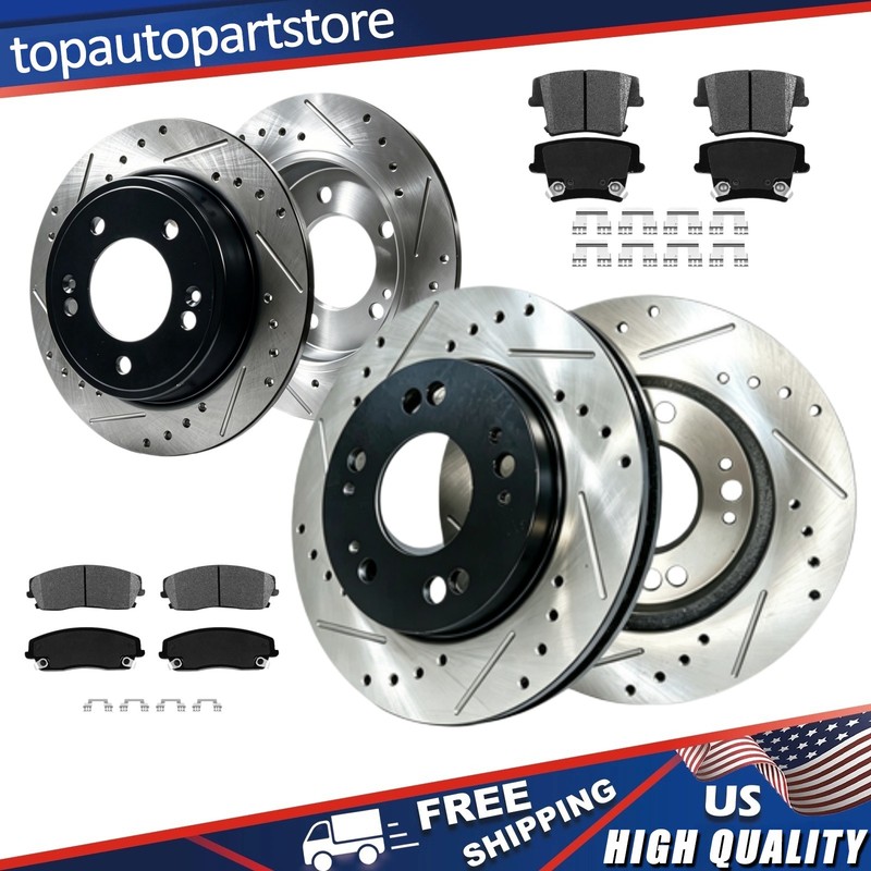 Front Rear Drilled Rotors Brake Pads for Dodge Challenge Chrysler 300 2015-2016