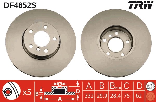 2X DF4852S TRW Brake Disc for BMW