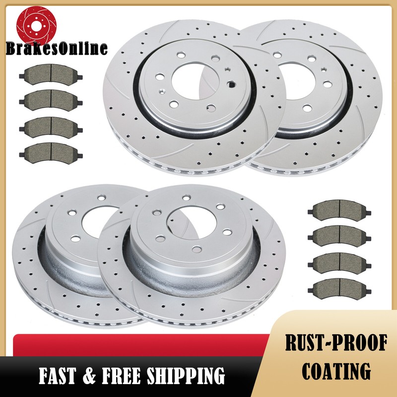 Front and Rear Brake Rotors Pads fit for Ford F-150 10 11 Drilled Slotted Brakes