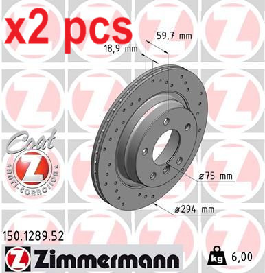 X2 PCS L&R SIDES REAR FITS BMW 3 318 I BRAKE DISC 150.1289.52 ZIMMERMANN